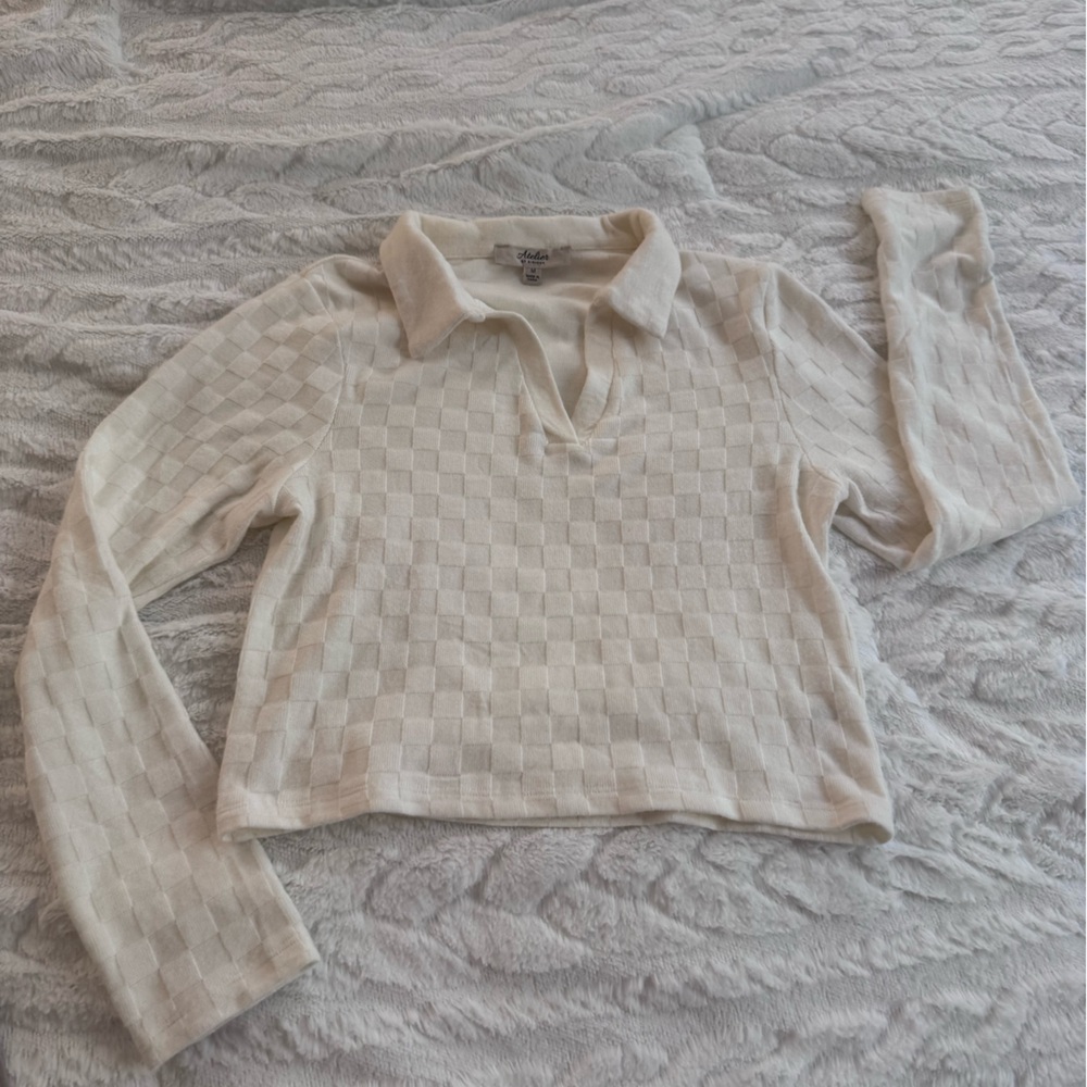 Cream Checkered Knit Sweater